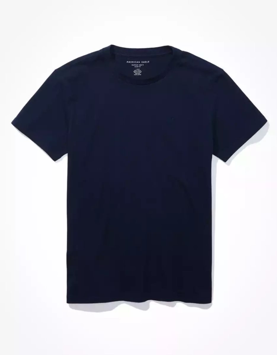 T Shirts American Eagle AE Super Soft Legend Slim Fit Bleu Marine Homme | DJC-18232219